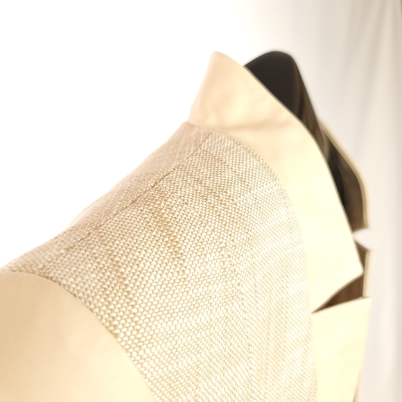 DANIER ITALIAN LEATHER/Tweed Jacket Stand Collar Faux Welt Pockets Cream Sz XS - Picture 6 of 11